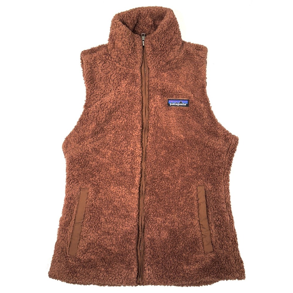 Patagonia Los Gatos Fleece Vest Womens XS Brown Taffeta Trim Stand Collar Zip Up